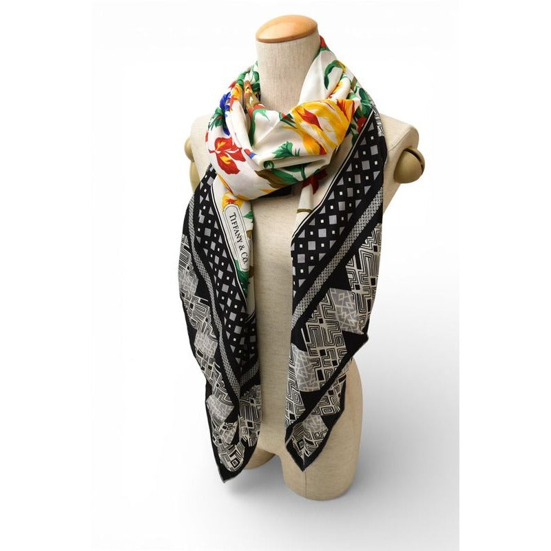 Tiffany & Co Scarf Silk Flower Motif Black Multi — view 5