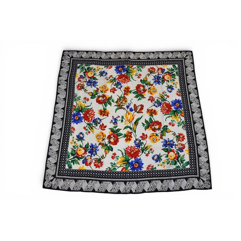 Tiffany & Co Scarf Silk Flower Motif Black Multi