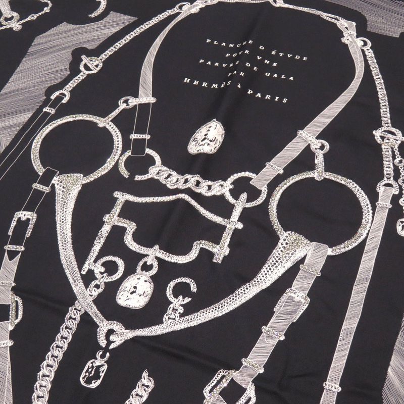 Hermes Carre 90 Planche D Etvde Formal Attire Etude Rhinestone Silk Black 1565