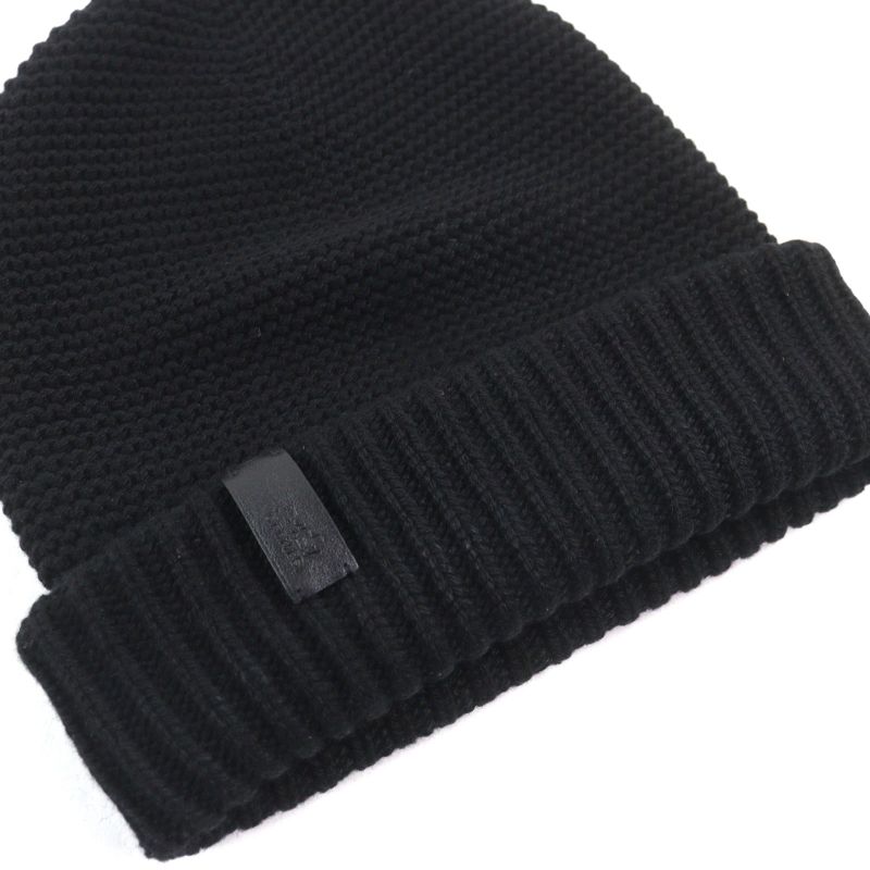 Hermes 100% Cashmere Sheepskin Leather Knit Hat With Logo Tag Beanie Knit Cap
