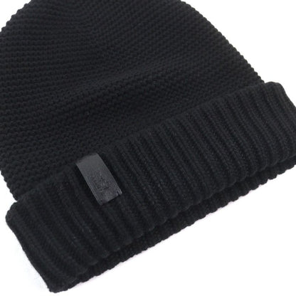 Hermes 100% Cashmere Sheepskin Leather Knit Hat With Logo Tag Beanie Knit Cap