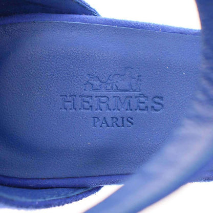 Hermes 24ss Espadrille Elda Suede Leather Wedge Sole Sandals Blue 35