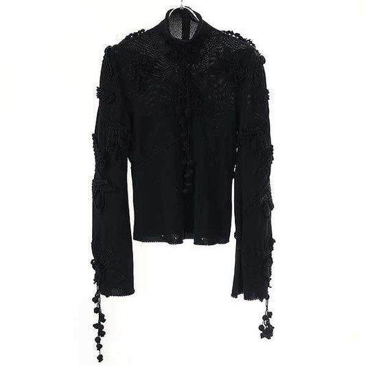 Loewe Flower Jacquard Tassel Knit Sweater S540333x57 Black M