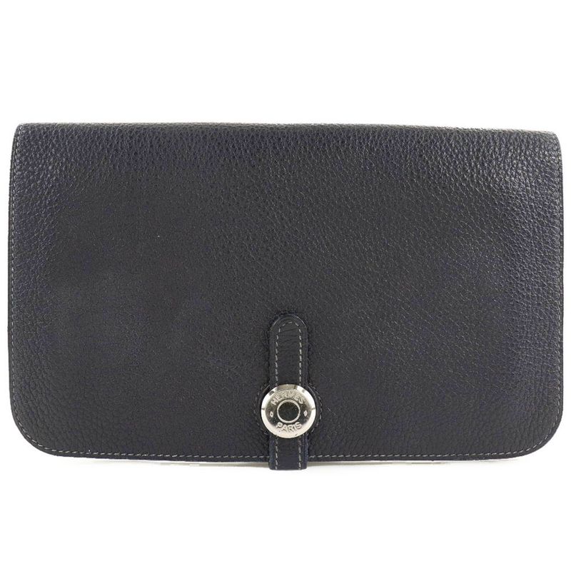 Hermes Dogon GM Togo Navy Blue □C Unisex Long Wallet