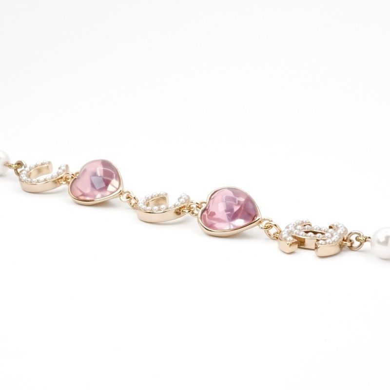 Chanel Necklace Pendant Choker White Gold Pink Here Mark Heart Stone