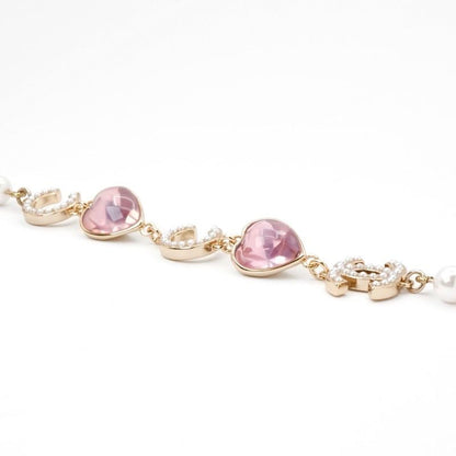 Chanel Necklace Pendant Choker White Gold Pink Here Mark Heart Stone