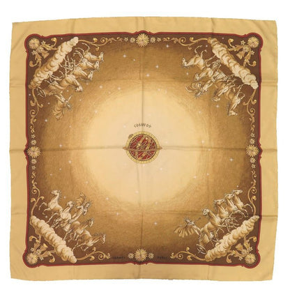 Hermes Carre 90 Cosmos Horse Silk Yellow Gold Scarf 0064