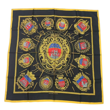 Hermes Carre 90 les Armes de Paris Coat of Arms Scarf Silk Black