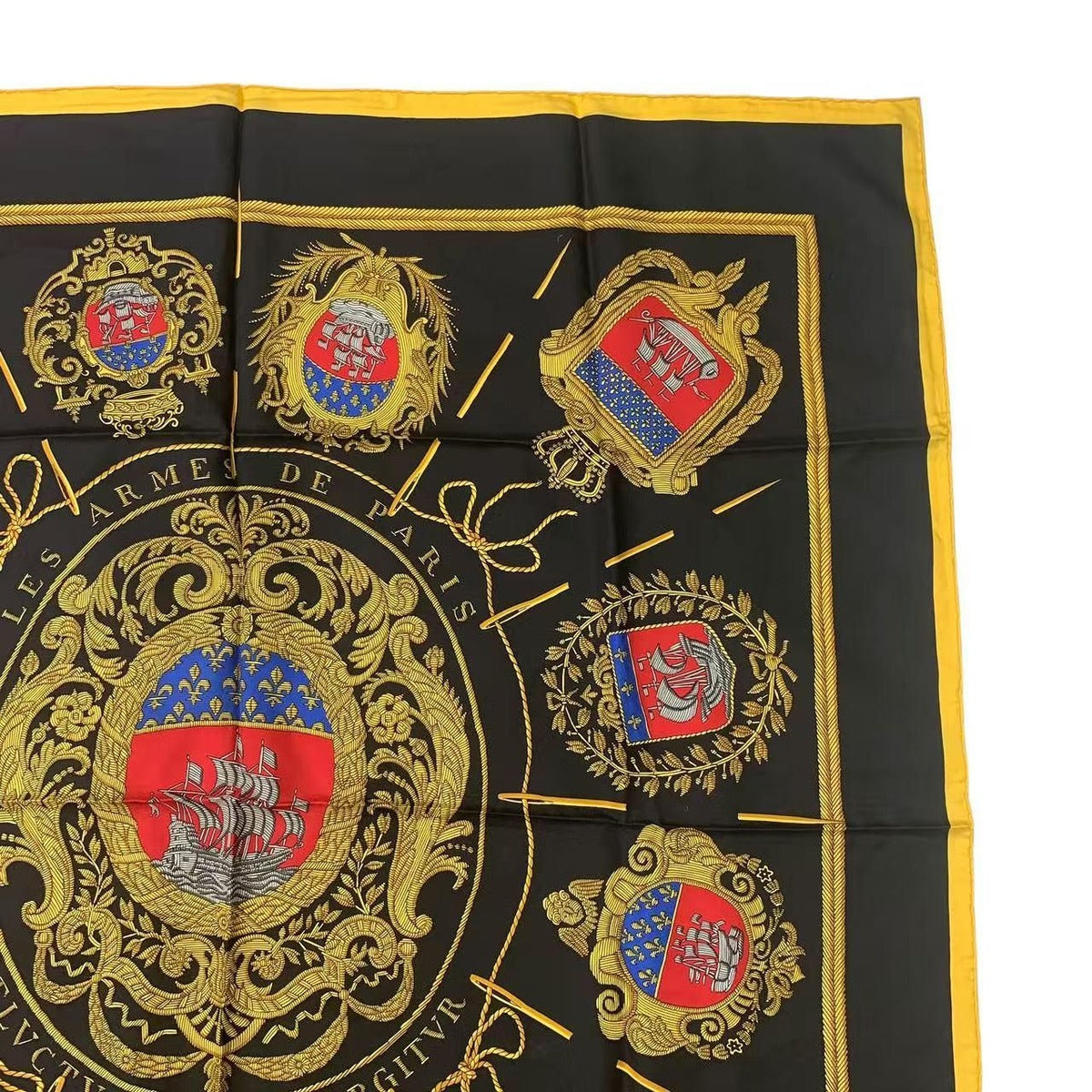 Hermes Carre 90 les Armes de Paris Coat of Arms Scarf Silk Black — view 3