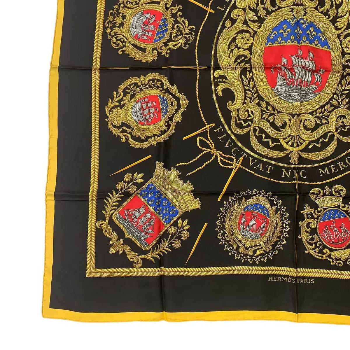 Hermes Carre 90 les Armes de Paris Coat of Arms Scarf Silk Black — view 4