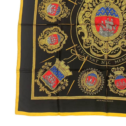 Hermes Carre 90 les Armes de Paris Coat of Arms Scarf Silk Black — view 4