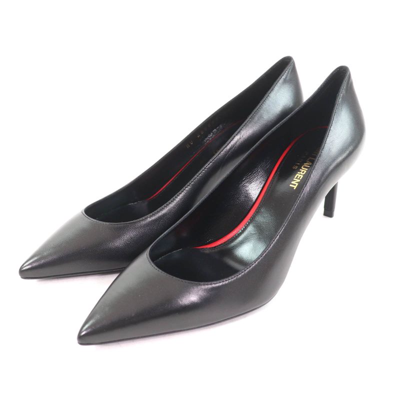 Saint Laurent Paris 480093 Pointed Toe Pin Heel Leather Pumps Black 37.5 Made