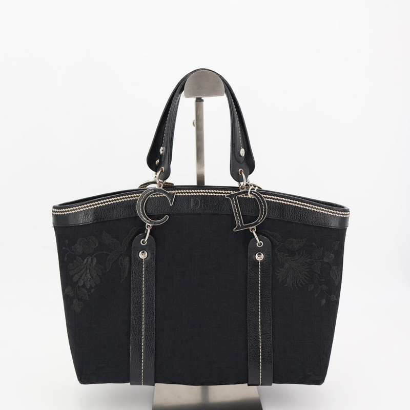 Christian DIOR Trotter Flower Embroidered Tote Handbag