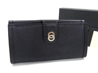 Bvlgari Doppio Tondo Leather Bifold Long Wallet Billfold Women