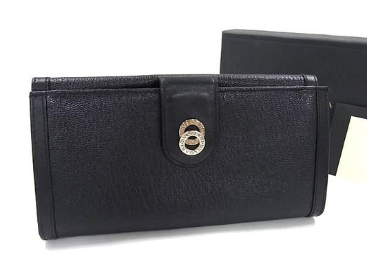 Bvlgari Doppio Tondo Leather Bifold Long Wallet Billfold Women