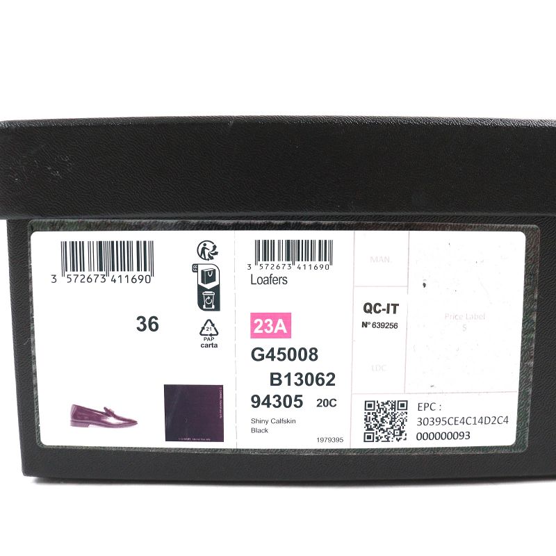 CHANEL 2023 23A G45008 Coco Mark Shiny Calfskin Leather Loafers Black 36