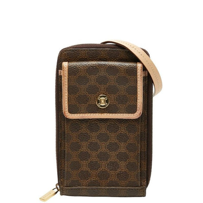 Celine Macadam Crossbody Shoulder Wallet Shoulder Bag Brown Beige PVC Leather