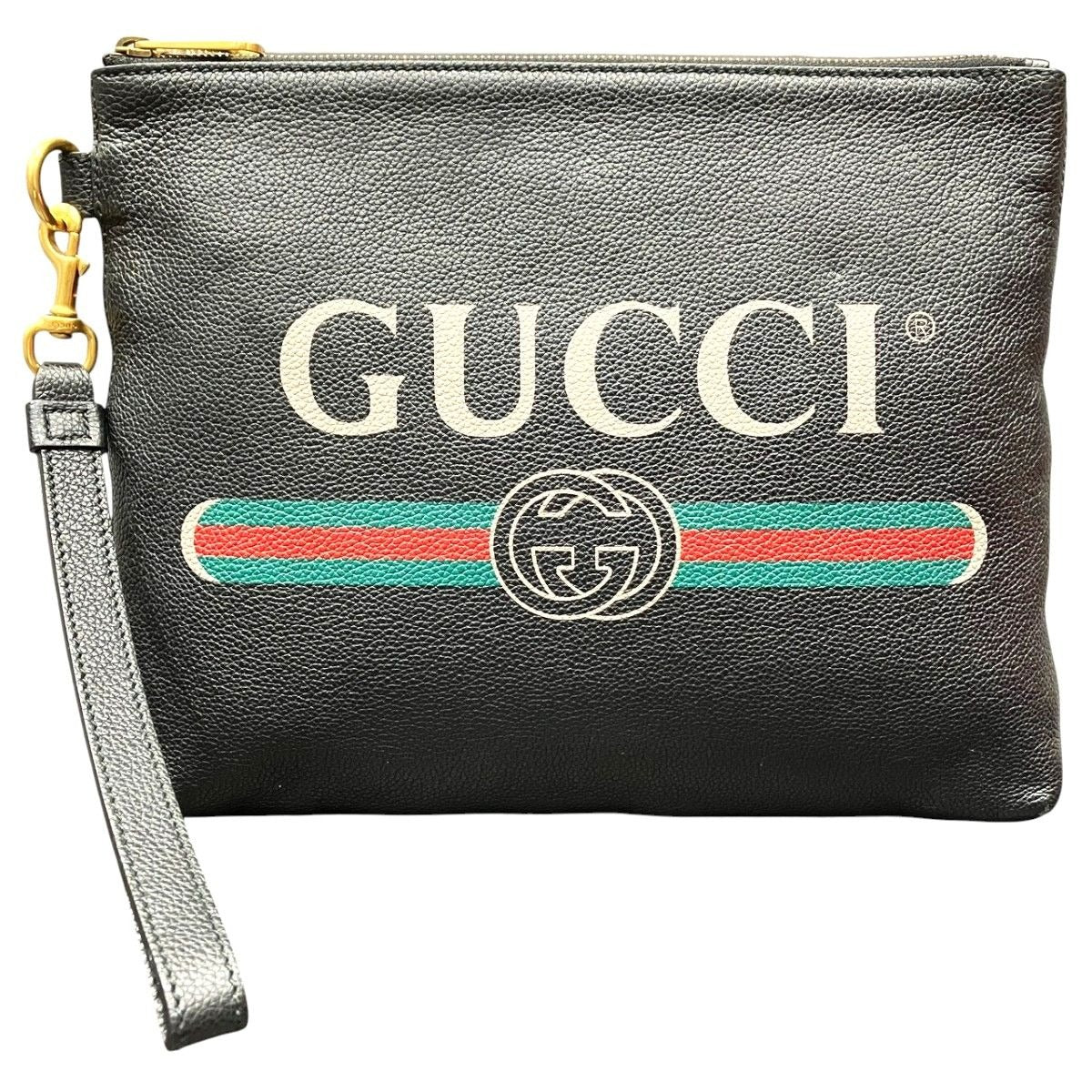 Gucci Logo Print Clutch Leather