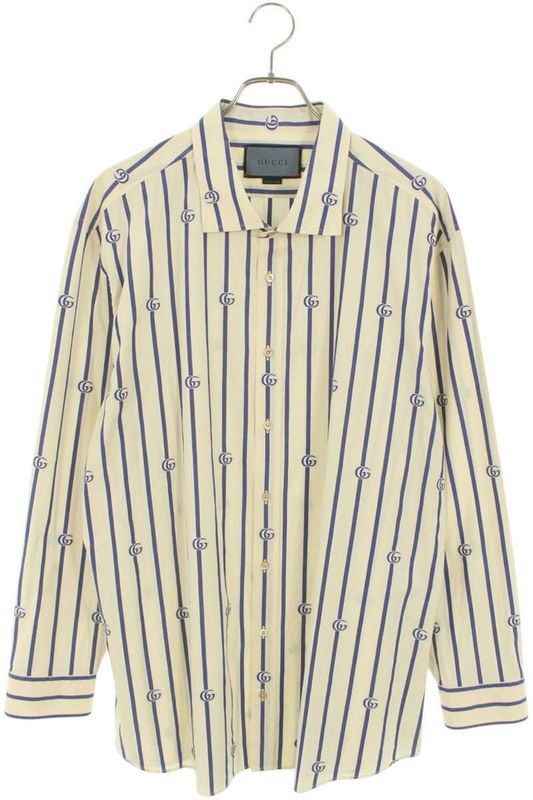 Gucci 448533 Zad7m GG Pattern Stripe Long Sleeve Shirt Men's 18