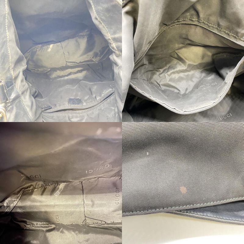 Gucci Old Gucci 001-1577 Bamboo 2WAY Shoulder Bag Handbag Nylon Leather Black