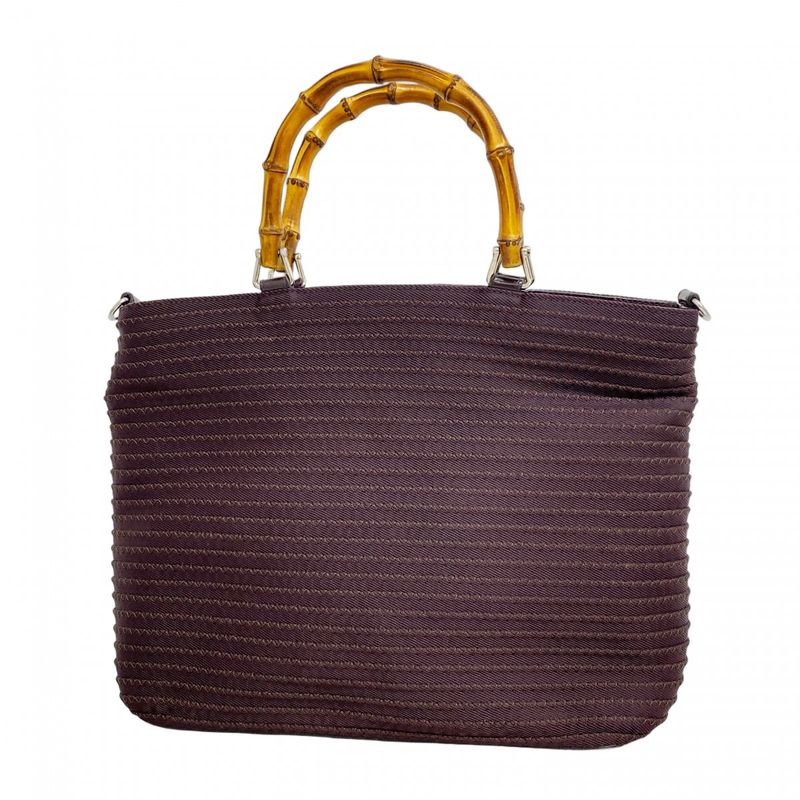 Gucci Handbag Bamboo 000 1998 0540 Nylon Brown Silver Hardware Women