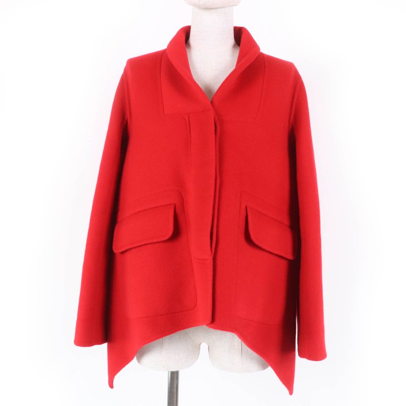Hermes 100% Cashmere Short Coat Half Coat With Serie Buttons Red 34 Made In
