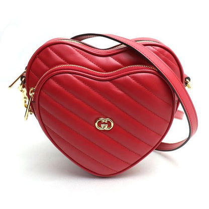 Gucci Interlocking G Heart Quilted Shoulder Bag Red