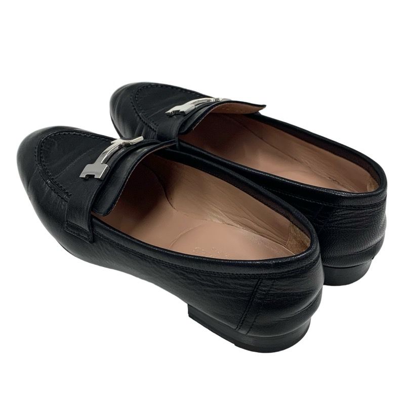 Hermes Paris Loafers Shoes Leather Black Silver Moccasins Flat Shoes Hhardware