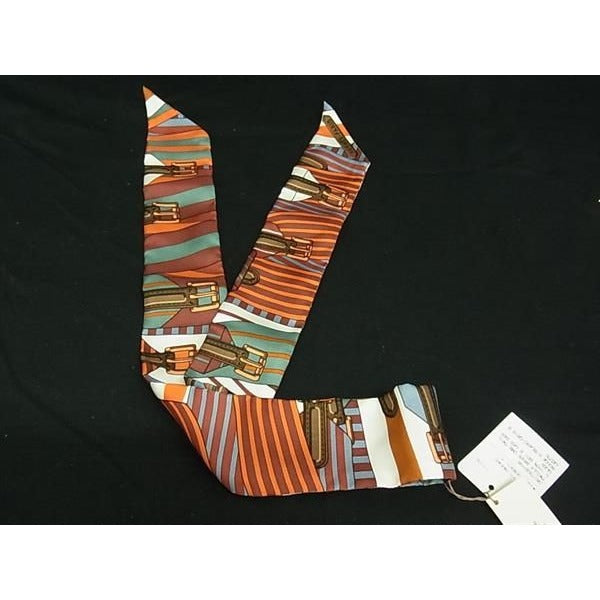 Hermes 100% Silk Twilly Ribbon Scarf Orange And Multicolor Fi5472 — view 2