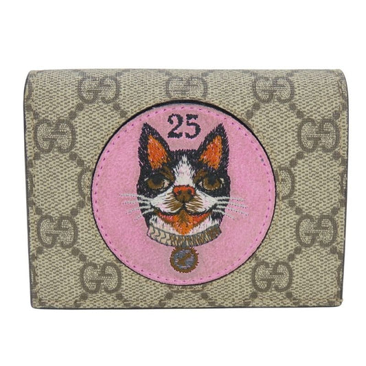 Gucci Bifold Wallet Bosco GG Supreme Canvas Beige Pink Red Compact Patch