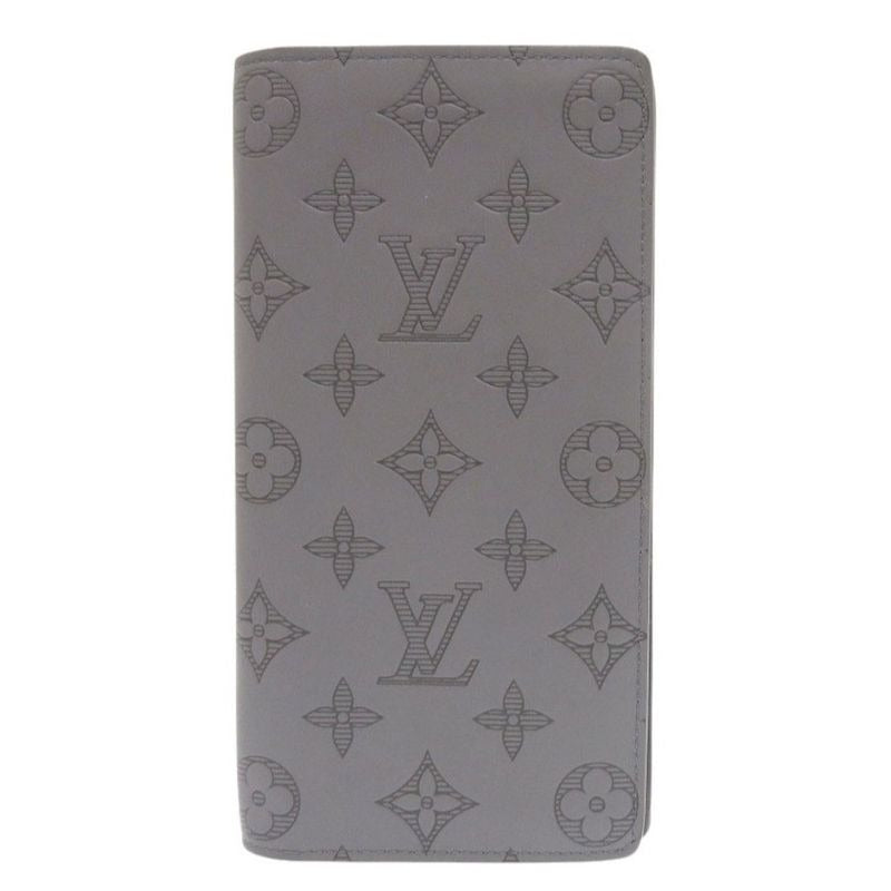 Louis Vuitton Portefeuille Plaza Monogram Shadow Leather Gray Long