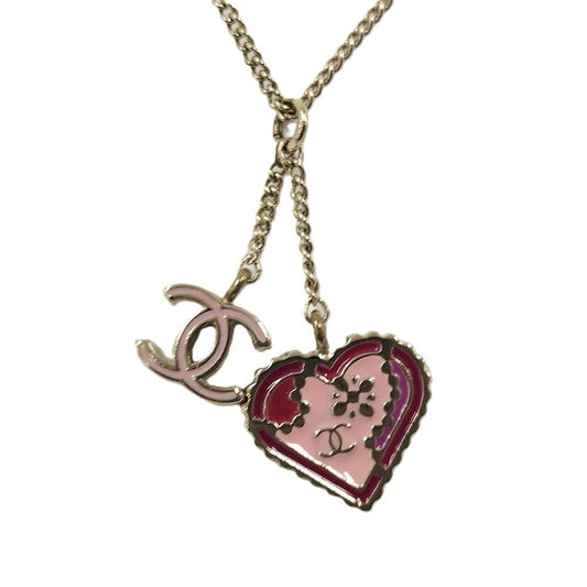 Chanel Necklace Heart CC Logo Silver