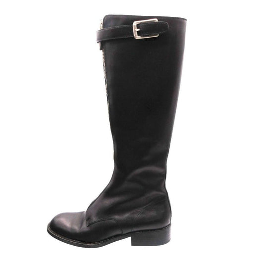 Prada Front Zip Leather Long Boots Shoes Black 36.5