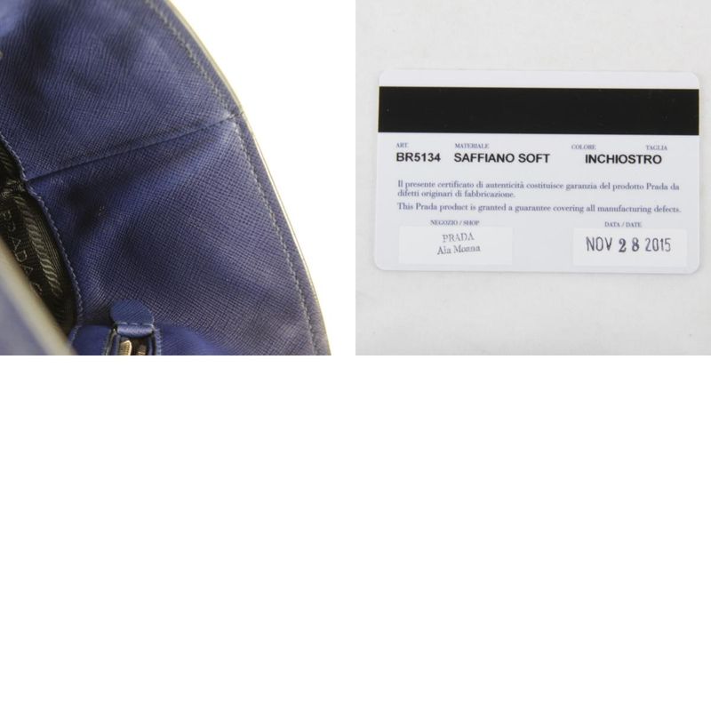 Prada Saffiano Triangle Logo Shoulder High Brand Tote Bag Leather Navy