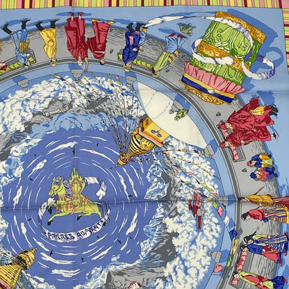 Hermes Carre 90 Prieres AU VENT Prayer In The Wind Silk Scarf Blue