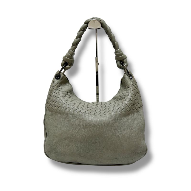 Bottega Veneta One Shoulder Bag Intrecciatoleather Light Gray Braided Soho Hobo