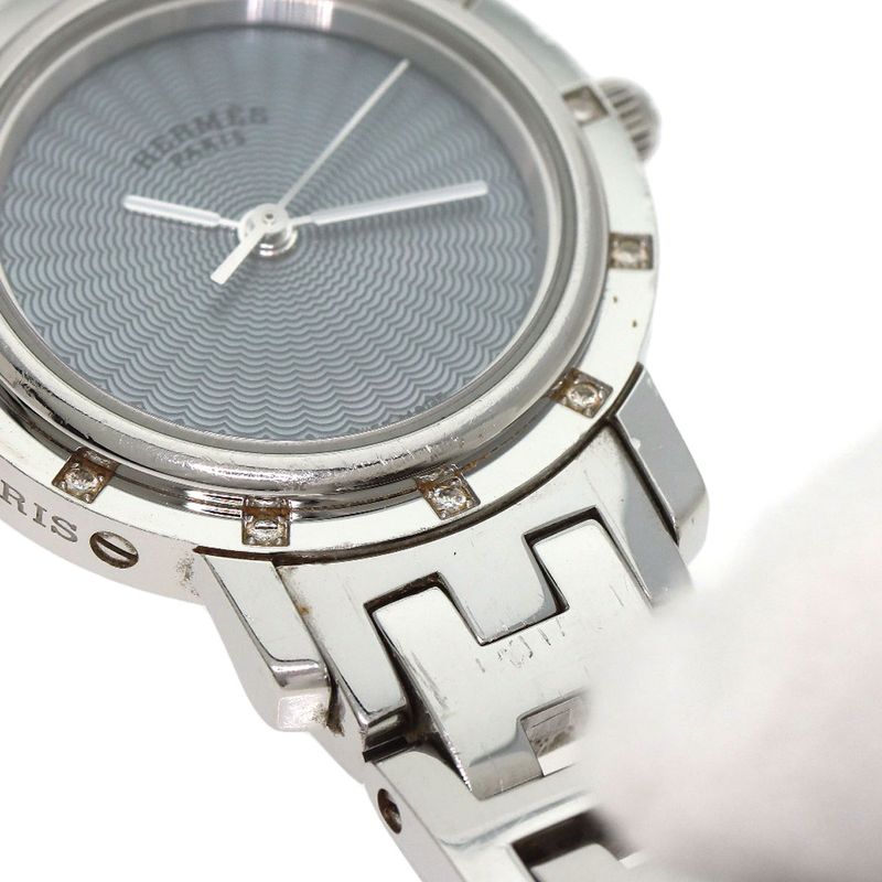 Hermes Cl4230 Clipper Na Cles 12P Diamond Bezel Wristwatch SS Ladies