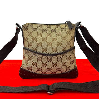 Gucci GG Logo Canvas Perforated Leather Mini Shoulder Bag Pochette Crossbody