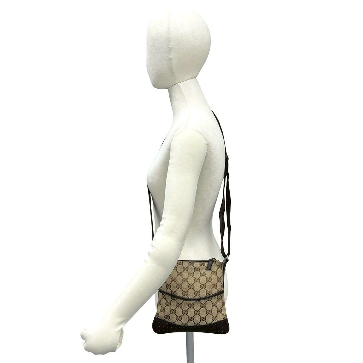 Gucci GG Logo Canvas Perforated Leather Mini Shoulder Bag Pochette Crossbody — view 2