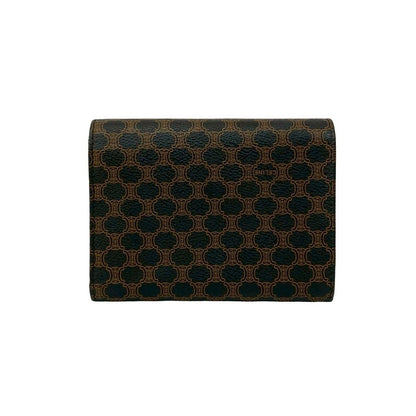 Celine Vintage Macadam Blason Logo Pattern Leather Trifold Wallet Mini Black X Brown — view 2