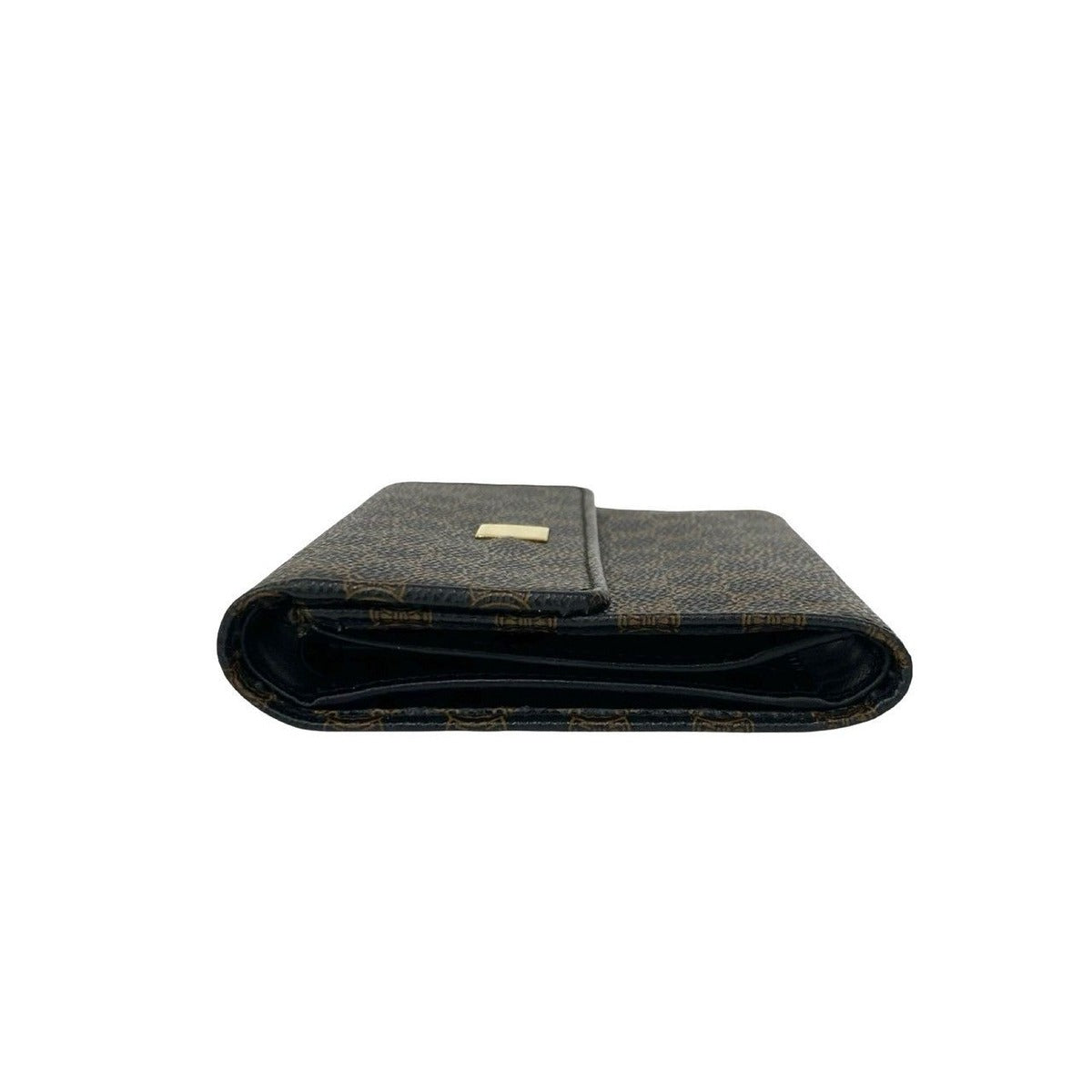 Celine Vintage Macadam Blason Logo Pattern Leather Trifold Wallet Mini Black X Brown — view 4