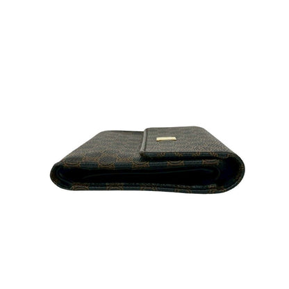 Celine Vintage Macadam Blason Logo Pattern Leather Trifold Wallet Mini Black X Brown — view 5