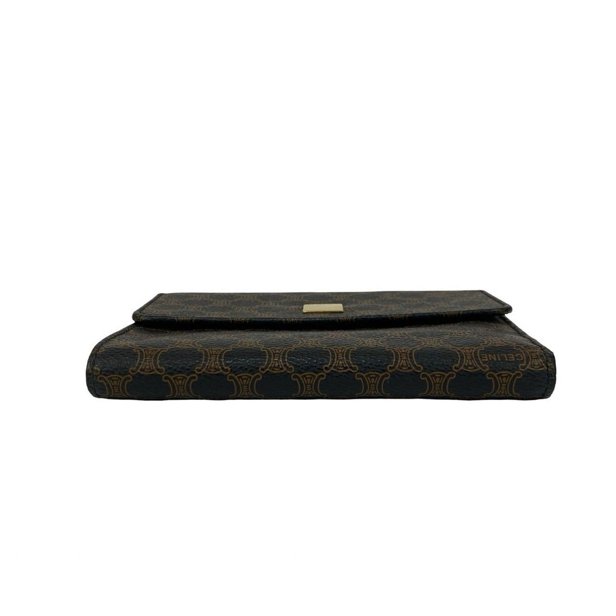 Celine Vintage Macadam Blason Logo Pattern Leather Trifold Wallet Mini Black X Brown — view 6
