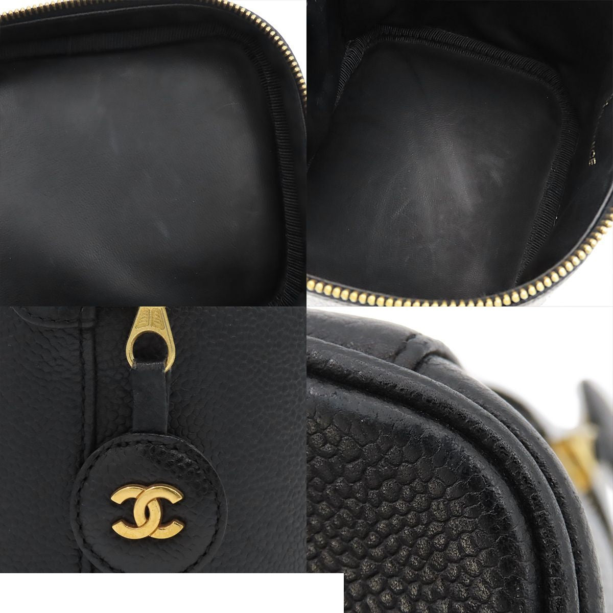 Chanel Vanity Bag Black Gold Caviar Leather CC Logo Handbag — view 8