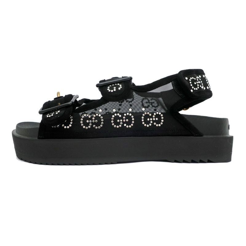 Gucci Sandals Crystal Belt Black Size 36 GG Logo Mesh