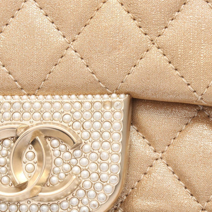 Chanel Shoulder Bag Quilted Metallic Gold Fabric Lambskin Chain — view 11