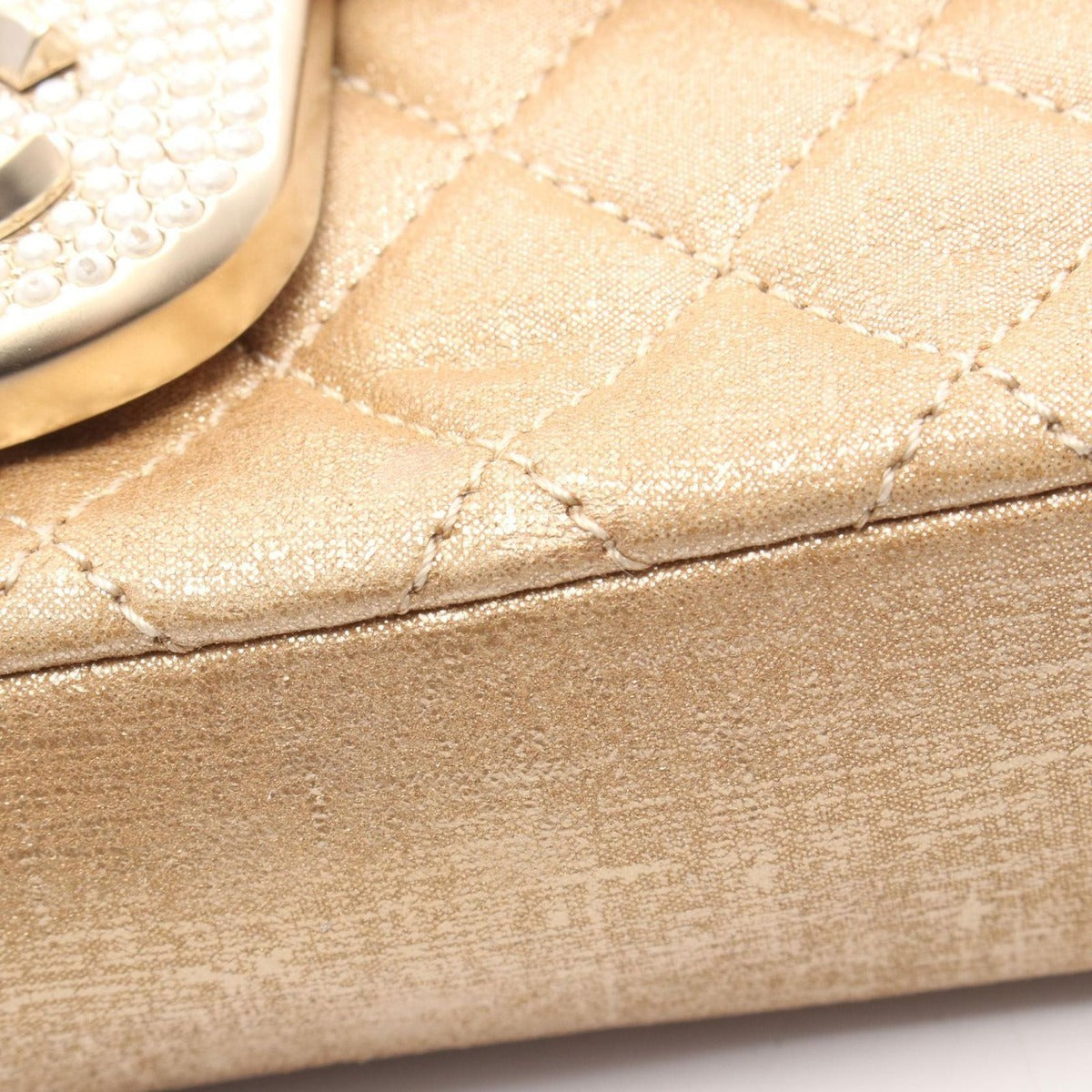Chanel Shoulder Bag Quilted Metallic Gold Fabric Lambskin Chain — view 8