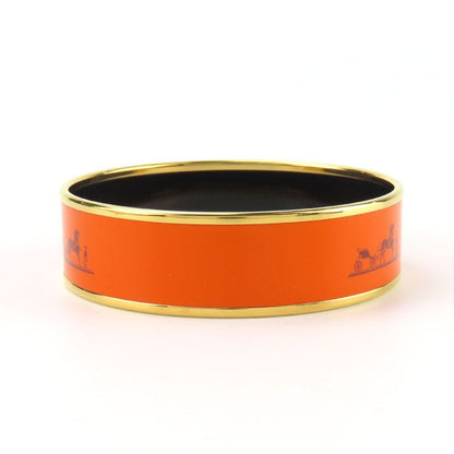 Hermes Bangle Emile GM Metal Cloisonne Orange Carved Gold Hardware Bracelet