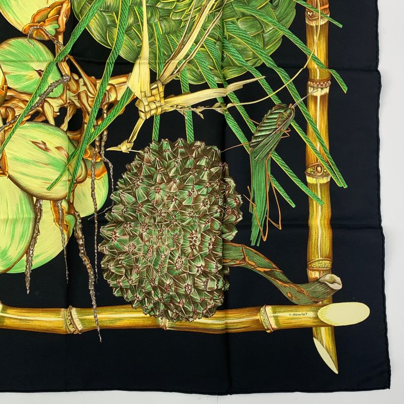 Hermes Carre 90 Jardin Creole Cles Or's Paradise Silk Scarf Black