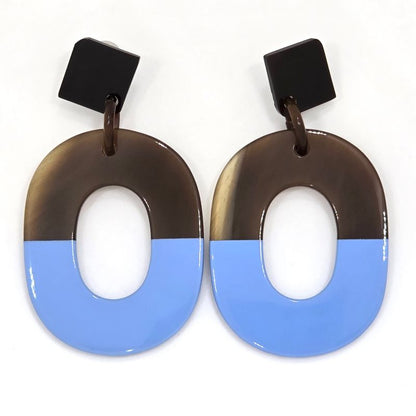 Hermes Earrings Ism Binaural Buffalo Horn Lacquer Brownish/blue Color Silver